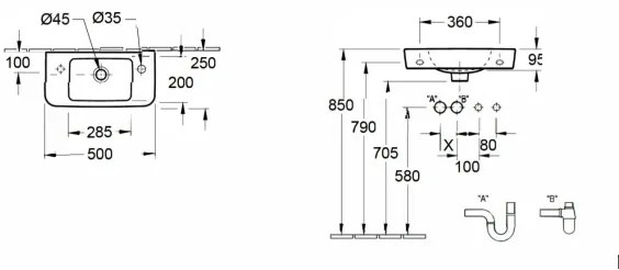 Villeroy & Boch 4342R501 - Falra szerelhető mosdó O.NOVO 50x25 cm kerámia/fehér
