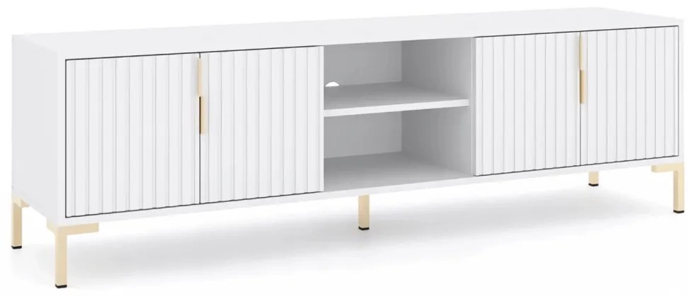 TV-szekrény 165 cm, fehér színben, bordázott fronttal TORELLO