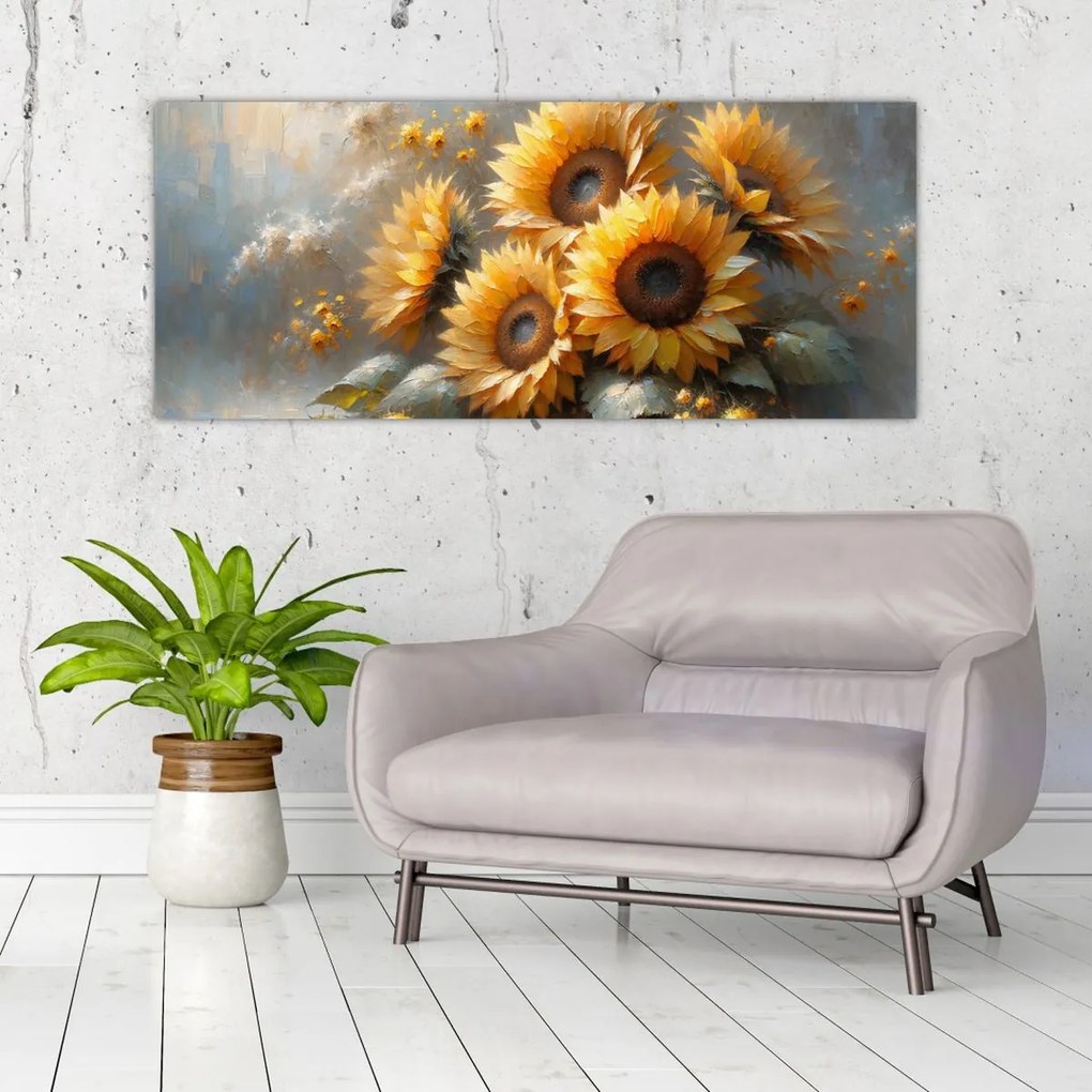 Kép - Napraforgók festménye (120x50 cm)