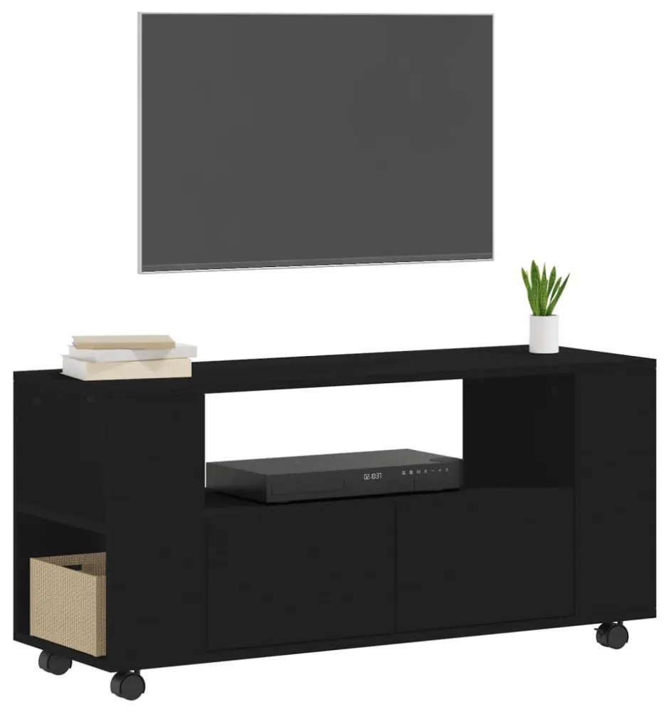 fekete szerelt fa TV-szekrény 102x34,5x43 cm