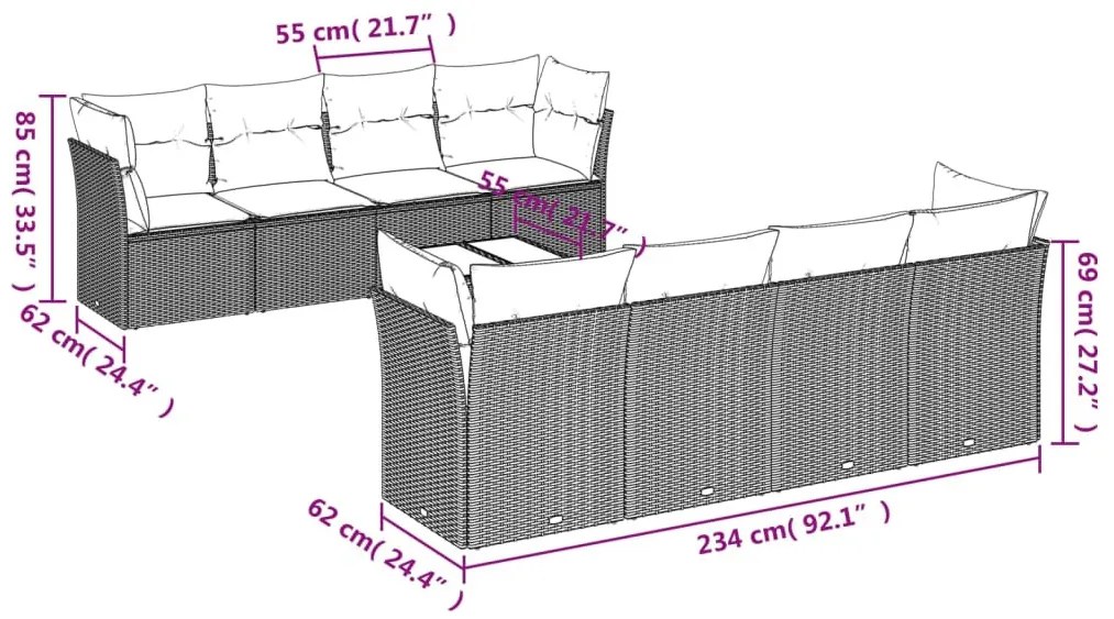 9 részes világosszürke polyrattan kerti ülőgarnitúra párnával