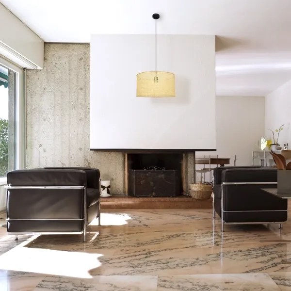 Csillár zsinóron ALBA 1xE27/15W/230V á. 45 cm rattan/fekete