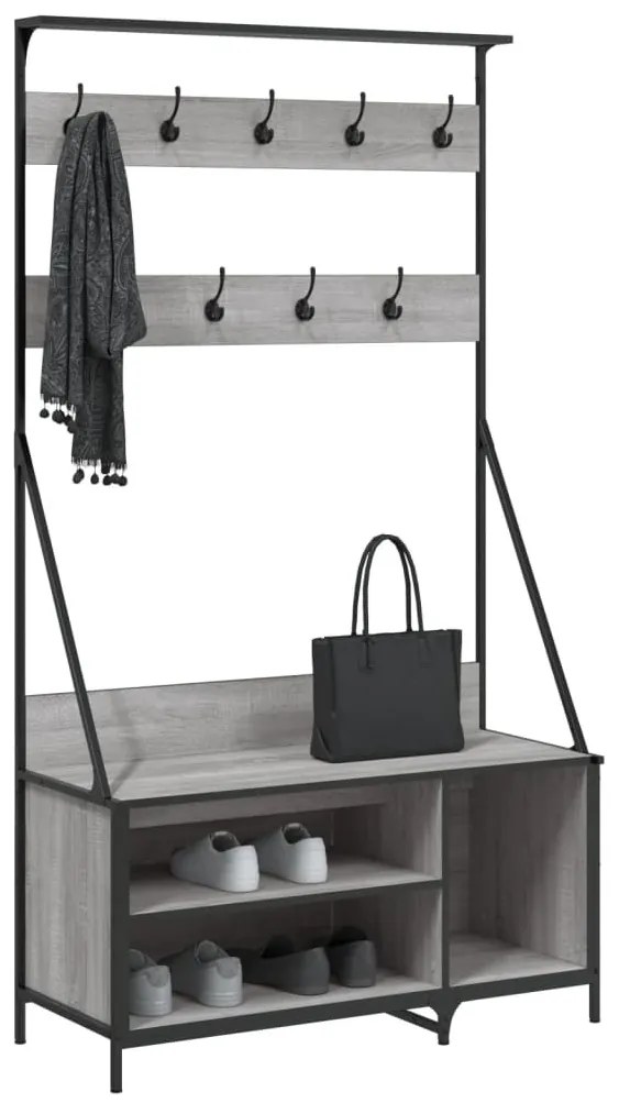 szürke sonoma ruhafogas cipőpolccal 100x41x184 cm