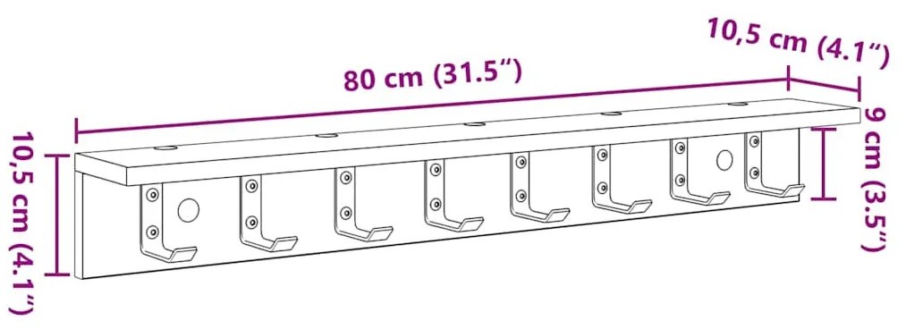 Fali Kabáthorog Szürke sonoma 80 x 10.5 x 10.5 cm Faanyag