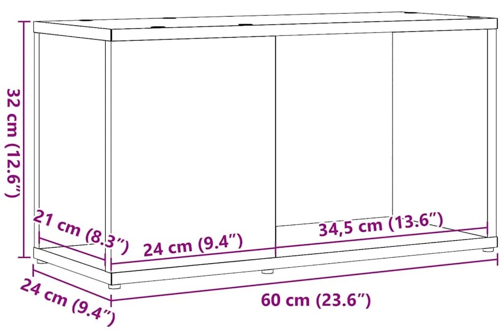 fekete tölgy színű szerelt fa TV-szekrény 60x24x32 cm