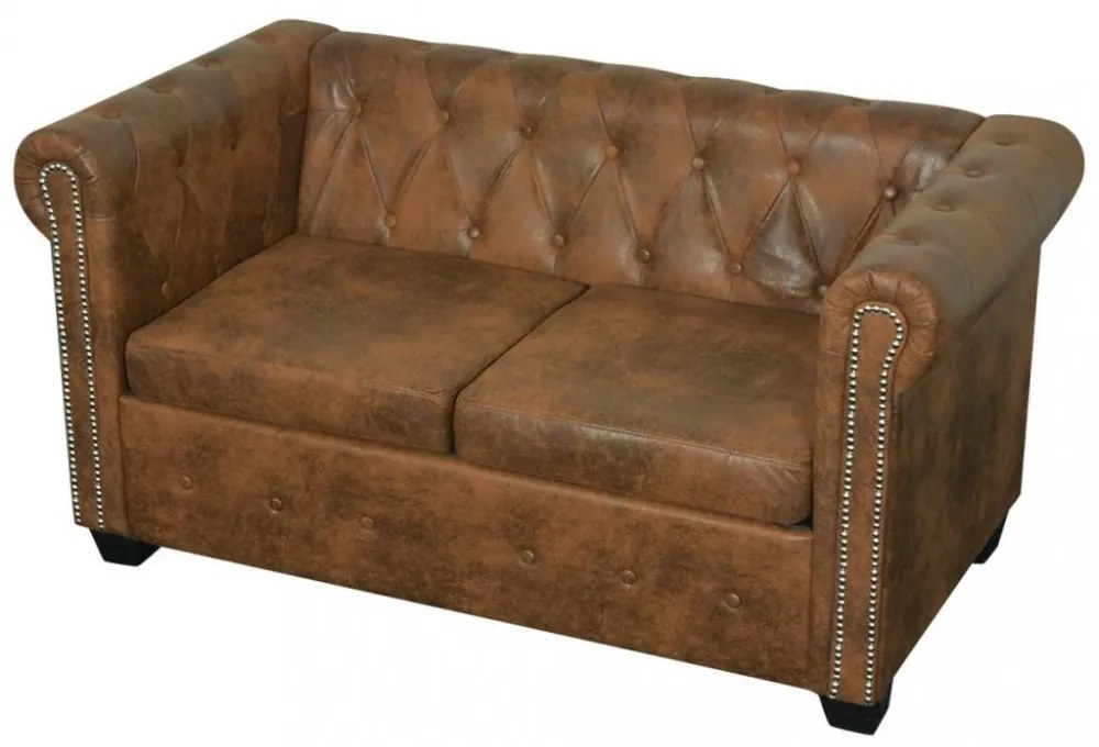 2 személyes barna műbőr Chesterfield kanapé