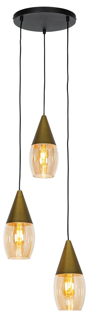 Modern függőlámpa arany borostyán üveggel 3-lámpás - Drop