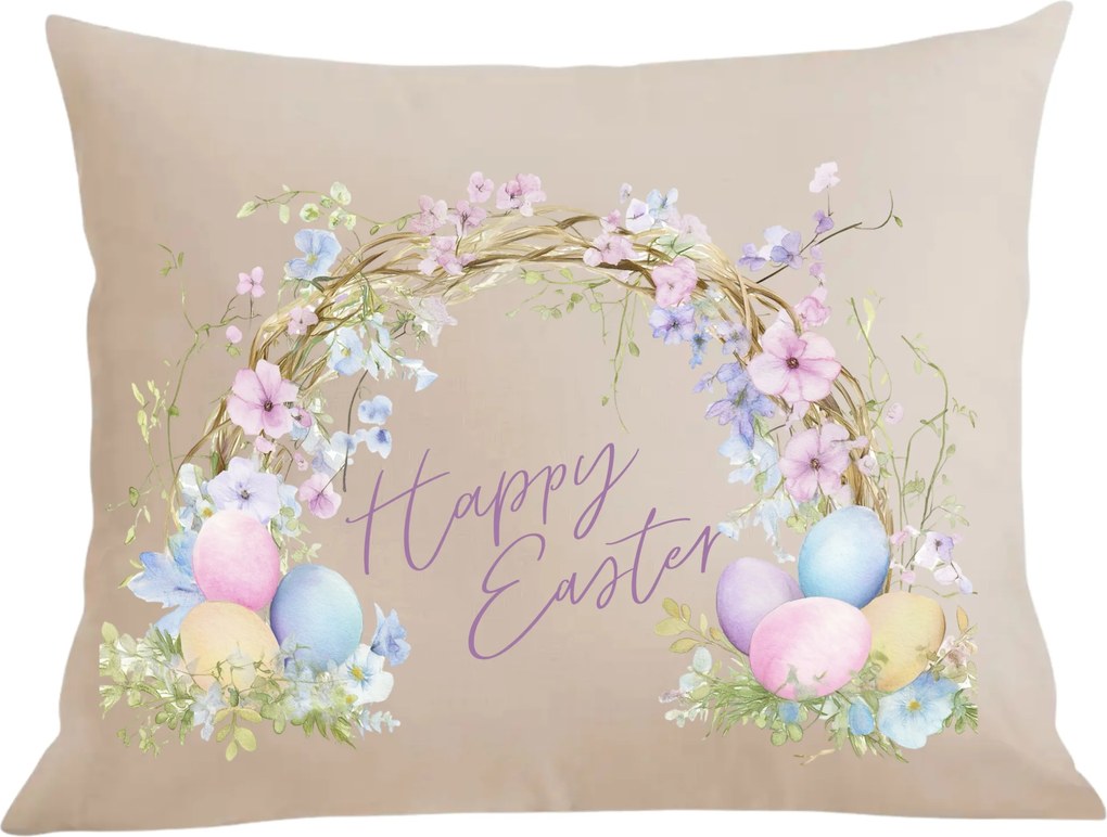 Párna párnahuzat Dekoráció Húsvéti koszorú húsvéti tojásokkal Happy Easter