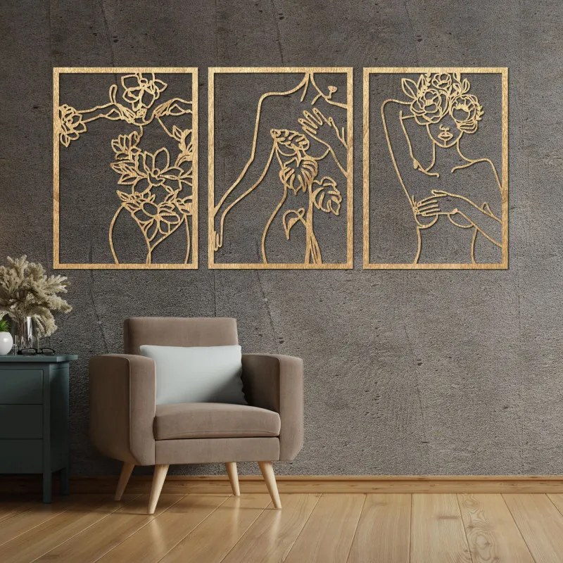 Modern festmény virágos nőkről, háromrészes szett | ELEGANCE