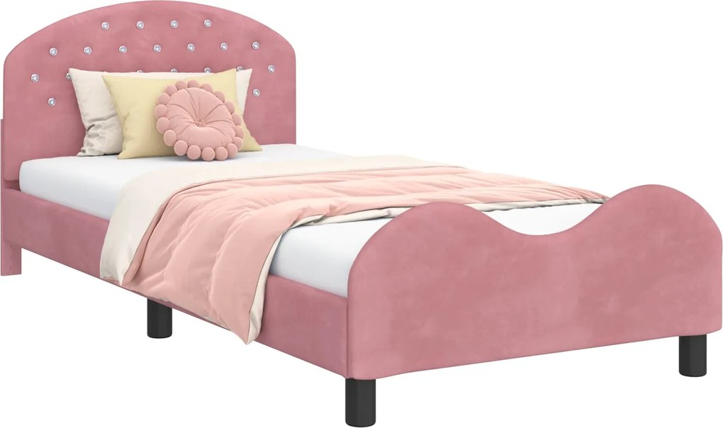vidaXL Gyerekágy kerettel fejtámlával Rózsaszín 80 x 200 cm Bársony