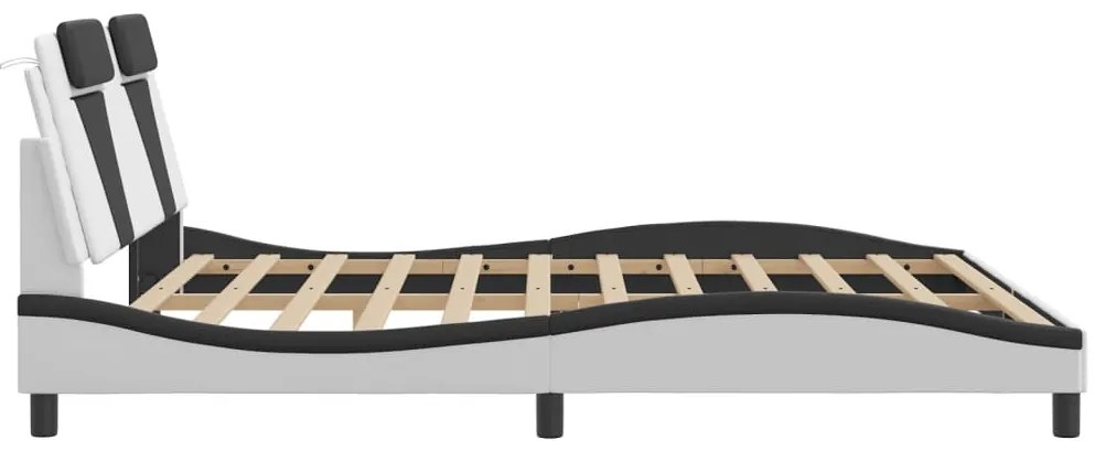 fehér és fekete műbőr ágykeret fejtámlával 180x200 cm