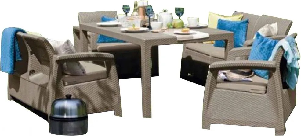 Corfu fiesta set kerti bútor garnitúra, cappuccino színben, homok párnával