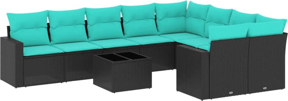 vidaXL 10 részes fekete polyrattan kerti ülőgarnitúra párnával