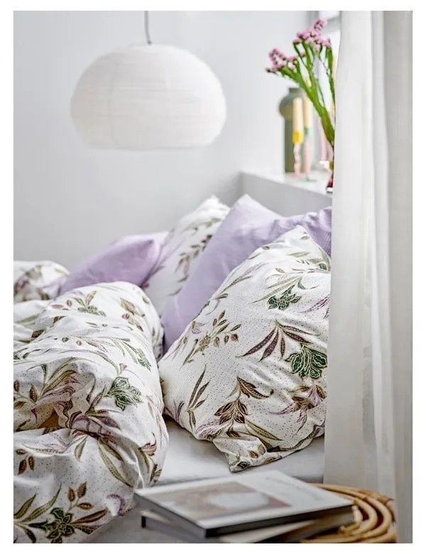 Zöld-bézs egyszemélyes pamut-szatén ágyneműhuzat 140x200 cm Soft Tropic – Södahl