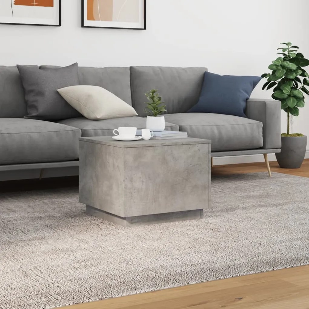 Betonszürke dohányzóasztal LED-lámpákkal 50 x 50 x 40 cm