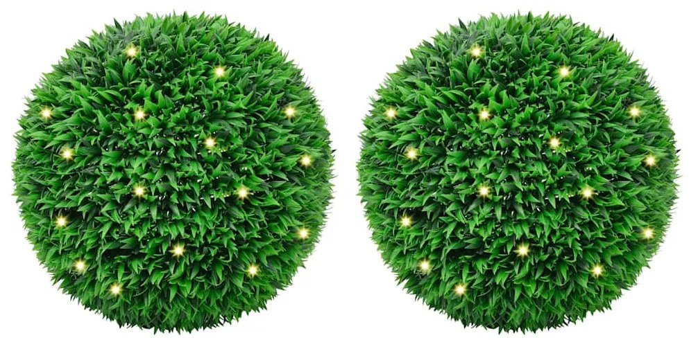 2 db zöld mesterséges boxwood gömbök LED fényekkel 55 cm