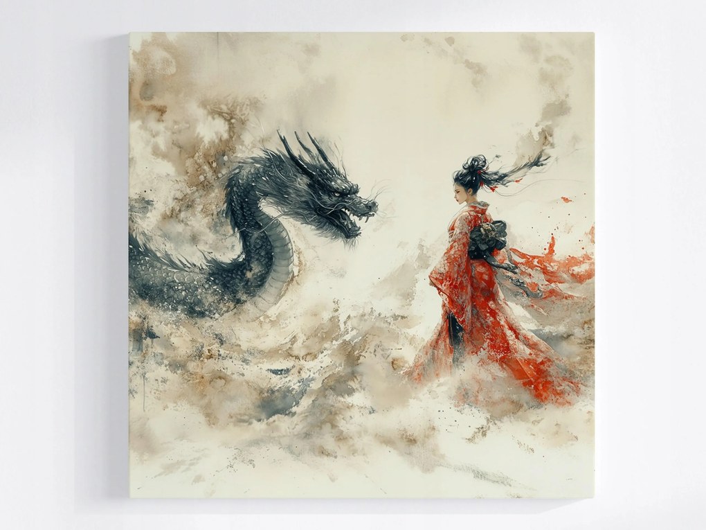 Poszter Japán Ázsia Fantasy Harcos Sárkány Gésa 40x40