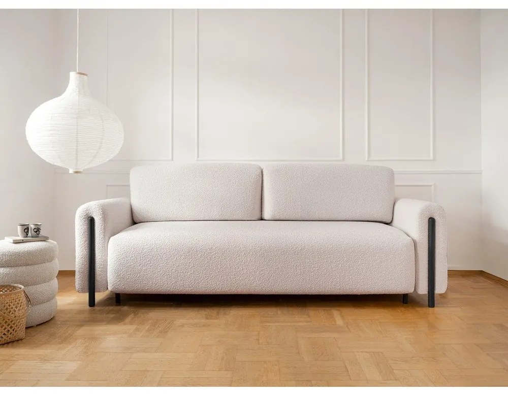 Bézs-krémszínű buklé kinyitható-tárolóhelyes kanapé 244 cm Arcadova – ELTAP