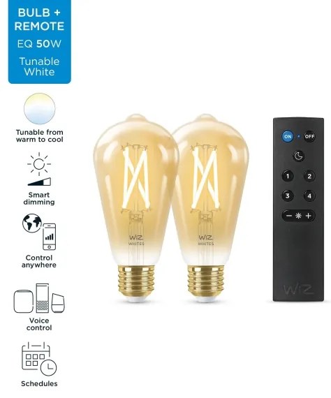 KÉSZLET 2xLED Dimmelhető izzó ST64 E27/7W/230V 2000-5000K CRI 90 Wi-Fi + távirányító-WiZ