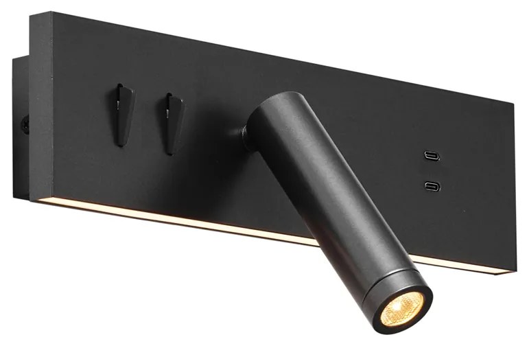 Fali lámpa fekete állítható USB-C-vel, LED-del - Modric