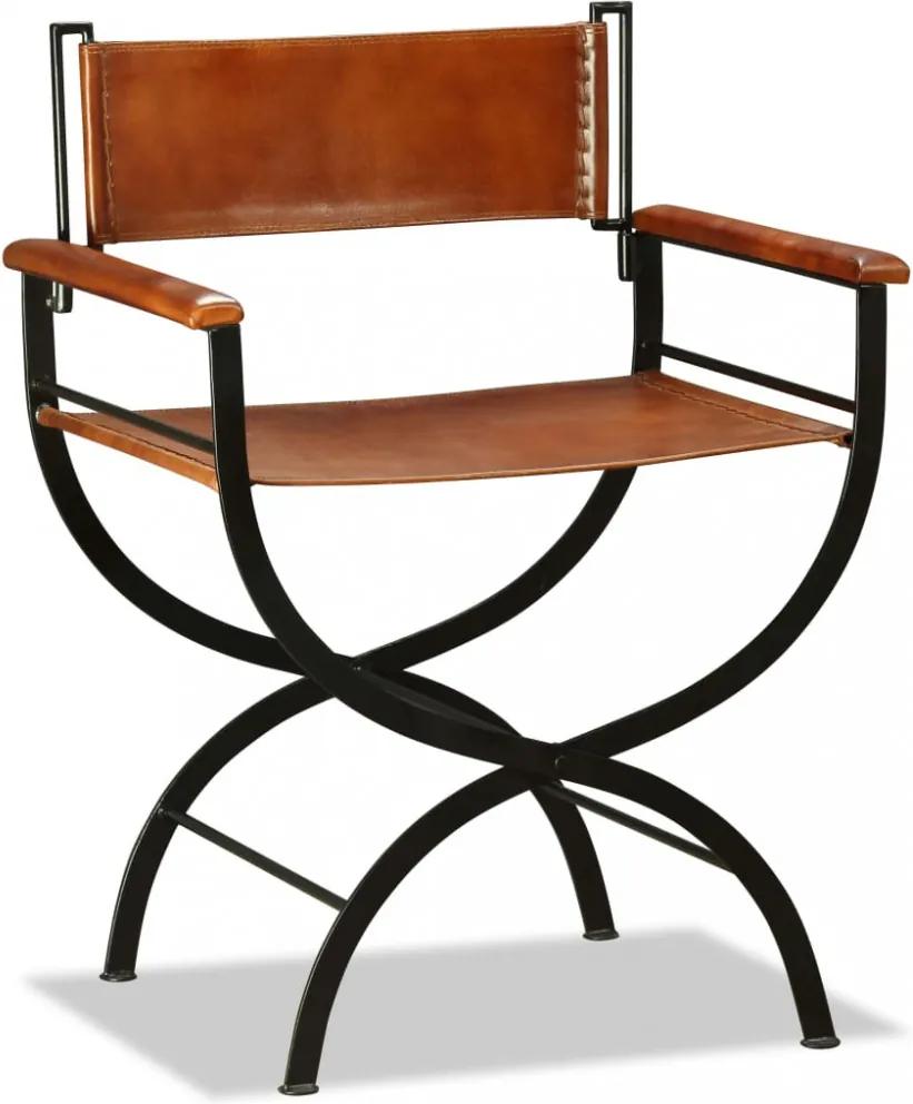 Fekete és barna összecsukható szék valódi bőrből 59x48x77cm