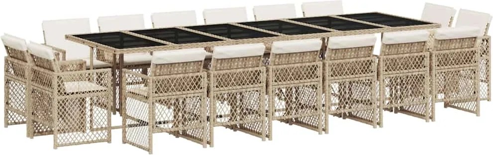 vidaXL 17 részes bézs polyrattan kerti étkezőgarnitúra párnákkal