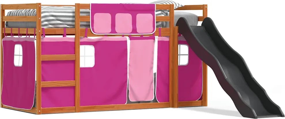 vidaXL rózsaszín emeletes ágy csúszdával és függönnyel 90 x 200 cm