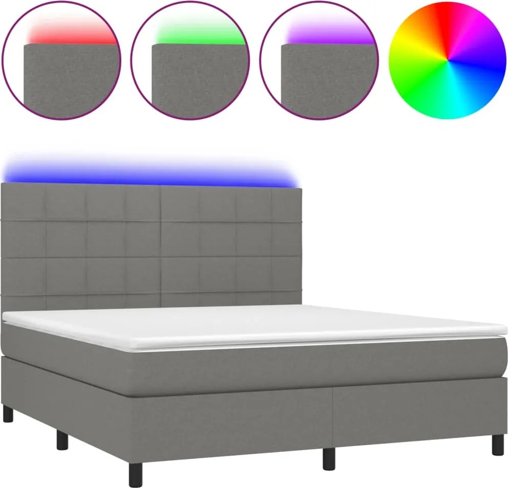 vidaXL sötétszürke szövet rugós és LED-es ágy matraccal 180 x 200 cm