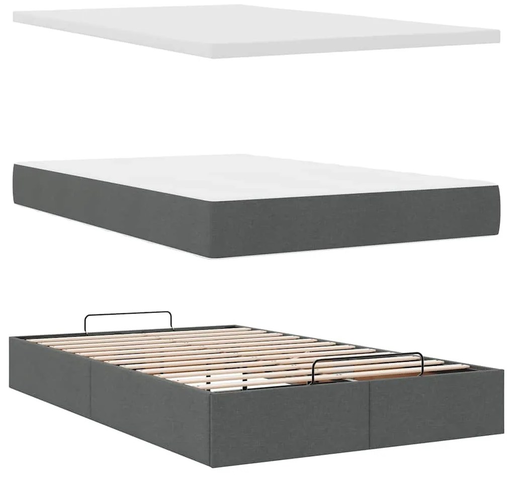 Ottomán ágykeret matraccal sötétszürke 120x190 cm szövet