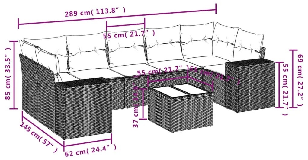 8 részes szürke polyrattan kerti ülőgarnitúra párnákkal