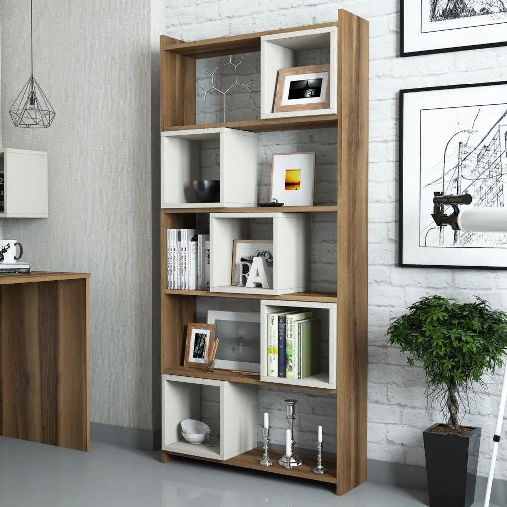Box könyvespolc, dió-krém, 80 cm