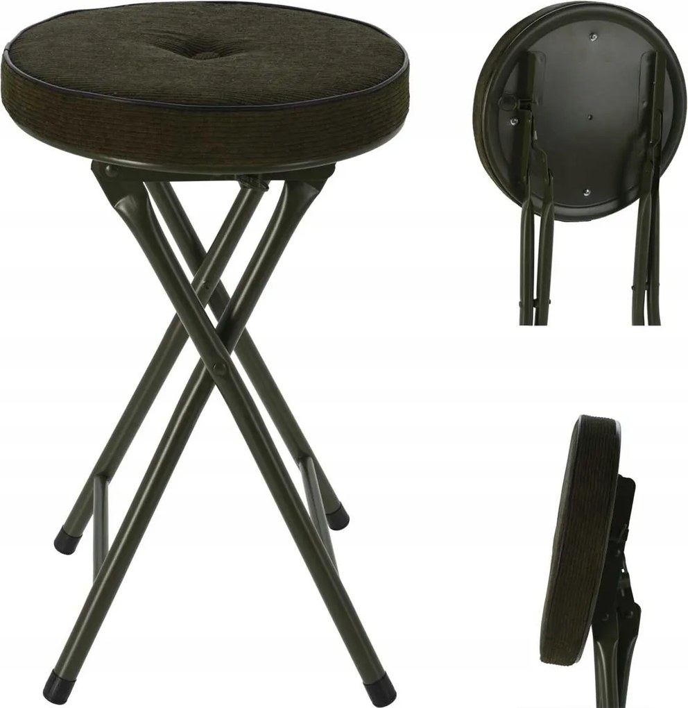 Összecsukható, kárpitozott zsámoly, sötétzöld, 49 cm-es. Konyhai Szék Lábtartó