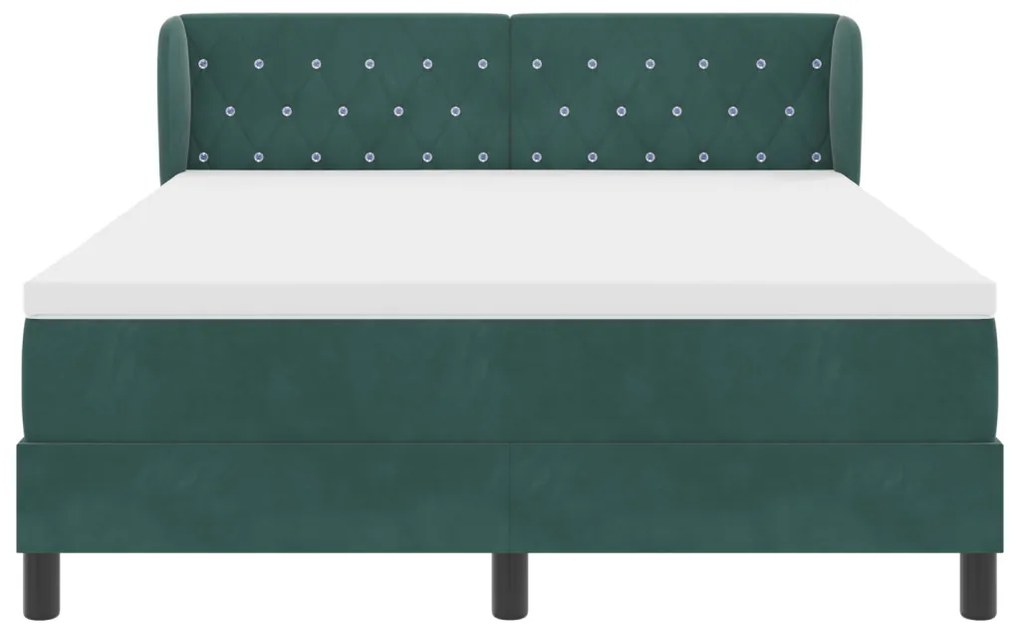Boxspring Ágy Mattal Sötét Zöld 140x190 cm Bársony