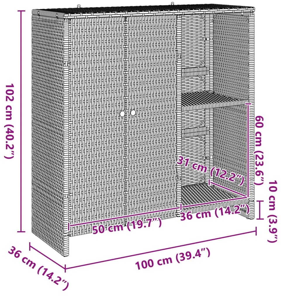Tároló Szekrény Fekete 100x36x102 cm Rattan