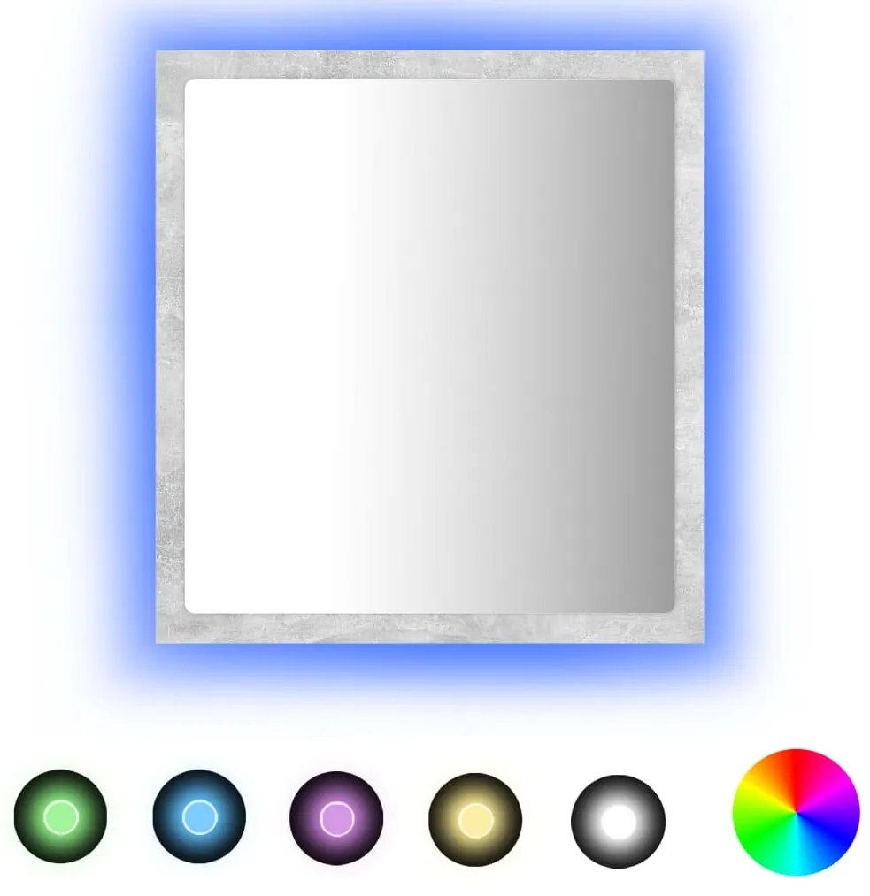 betonszürke akril LED-es fürdőszobatükör 40x8,5x37 cm