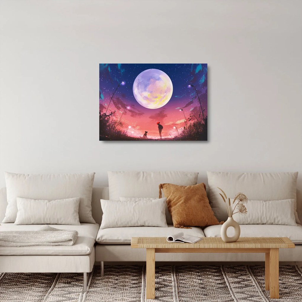 Kép - Nő és kutya teliholdkor (üvegen) (70x50 cm)