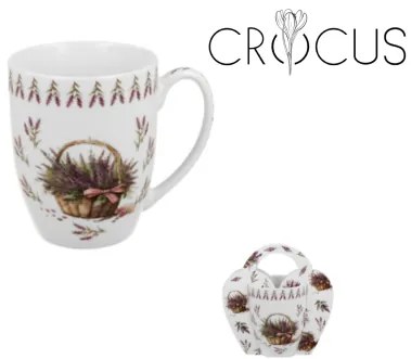 Porcelán levendula virágos bögre dísztasakkal Basket of Flowers Lavender