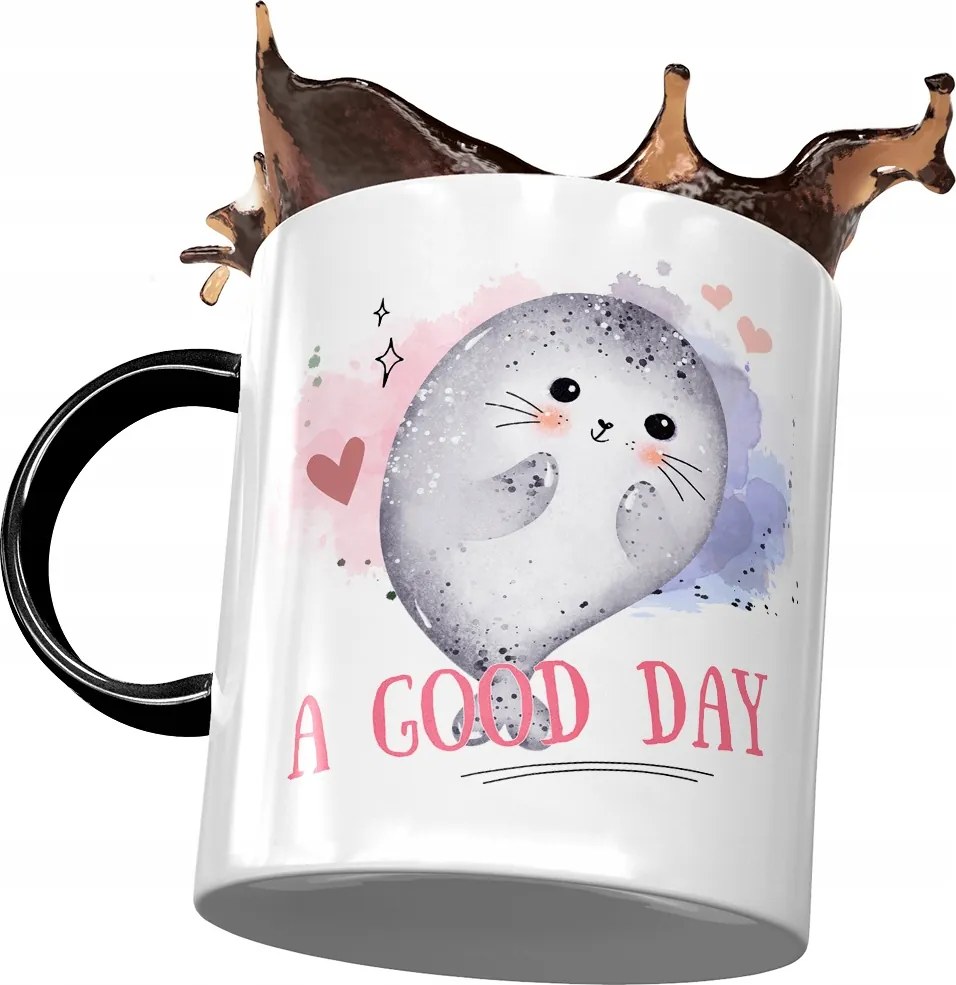 Fekete bögre fóka mintával Ajándék fényképpel