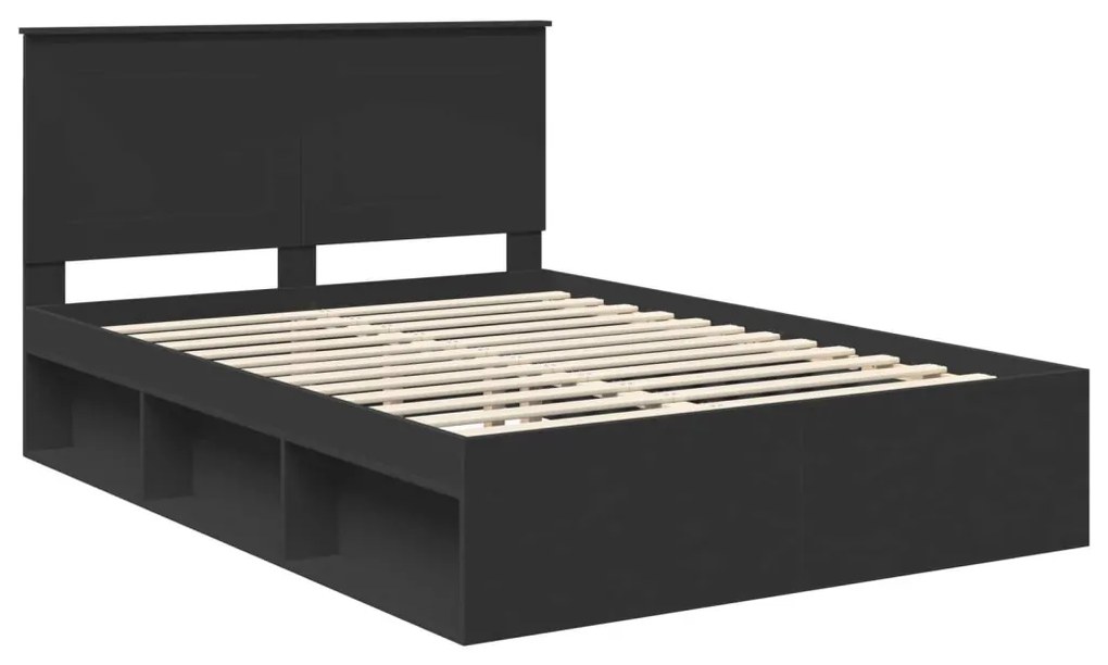 vidaXL Ágykeret fejtámlával fiókkal Fekete 150 x 200 cm Tömör fenyőfa