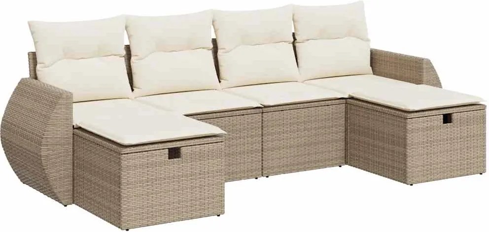 vidaXL 6 részes bézs polyrattan kerti ülőgarnitúra párnával