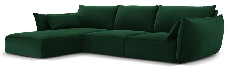 Sötétzöld bársony sarokkanapé (bal oldali-heverő résszel) Vanda – Mazzini Sofas