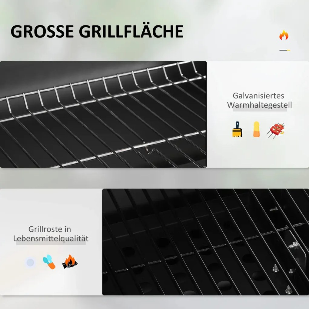 Outsunny Faszenes grillsütő, BBQ füstölő, 1 polc, 1 törölközőtartó, 2 grillrács, fekete