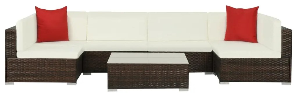 vidaXL 7-részes barna polyrattan kerti bútorszett párnákkal