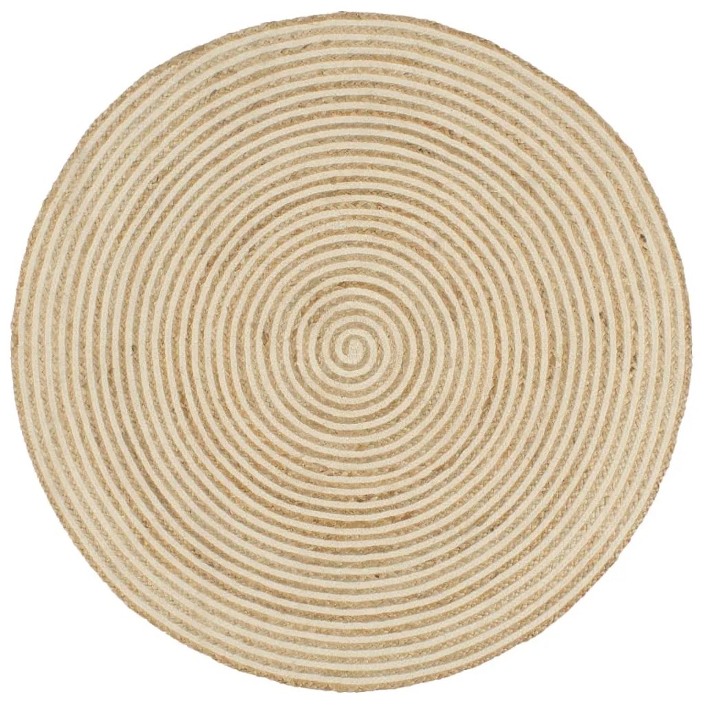kézzel font jutaszőnyeg fehér spirális dizájnnal 90 cm
