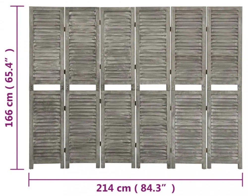 szürke 6 paneles tömör faparaván 214 x 166 cm