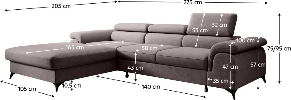 Kihúzható ülőgarnitúra, barna, balos, HORTY ROH