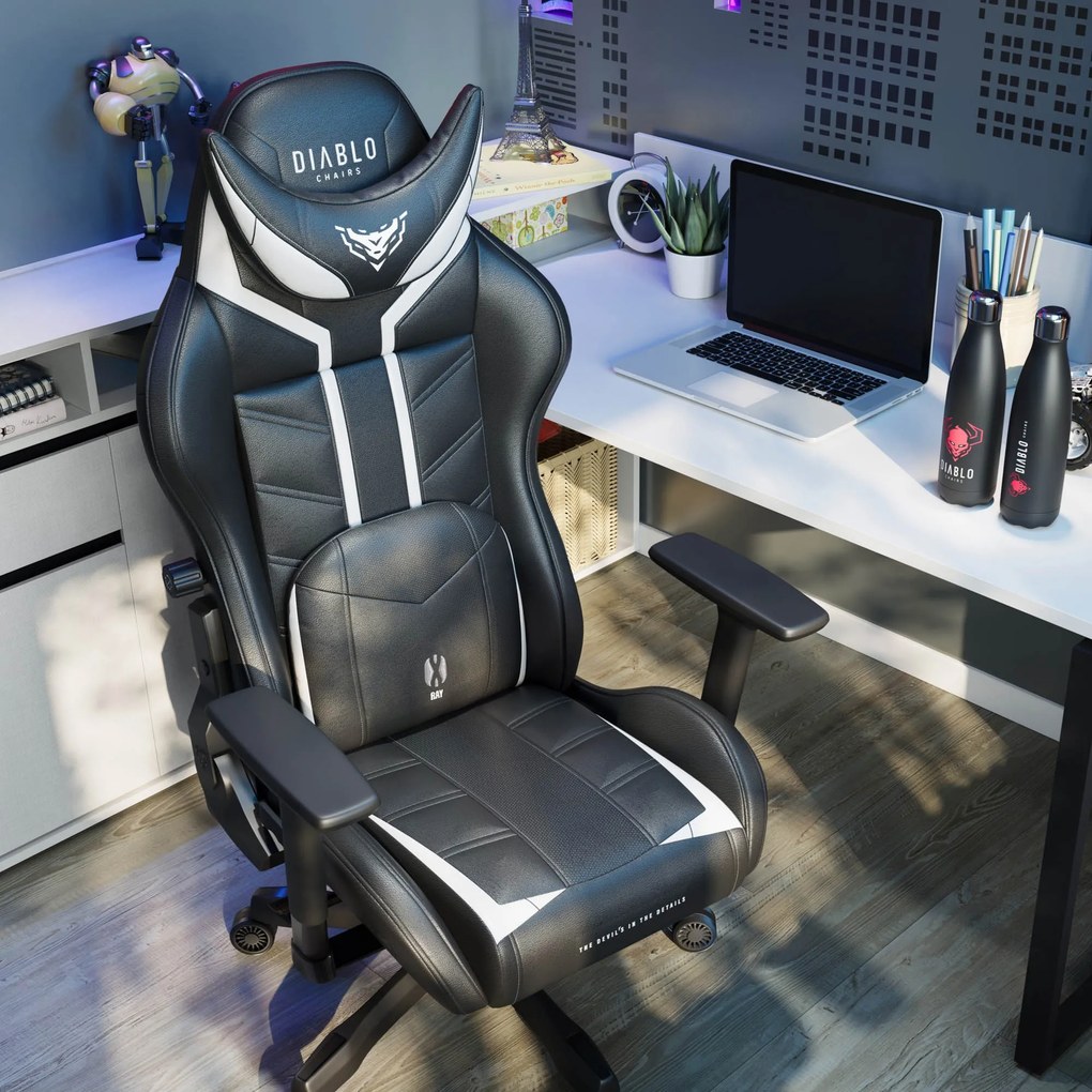 Gamer szék műbőr Small Size, fekete-fehér: Diablo X-Ray 2.0