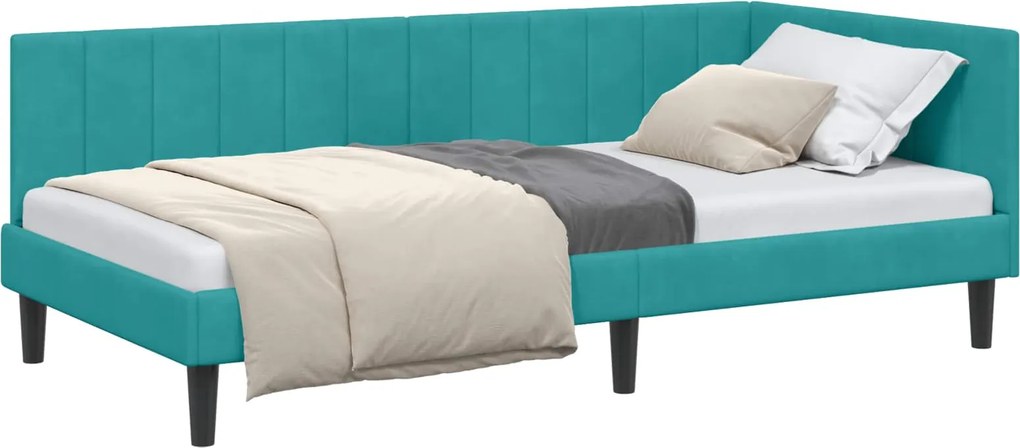 vidaXL Sarokágy keret fejtámlával Türkiz 90 cm x 200 cm Bársony