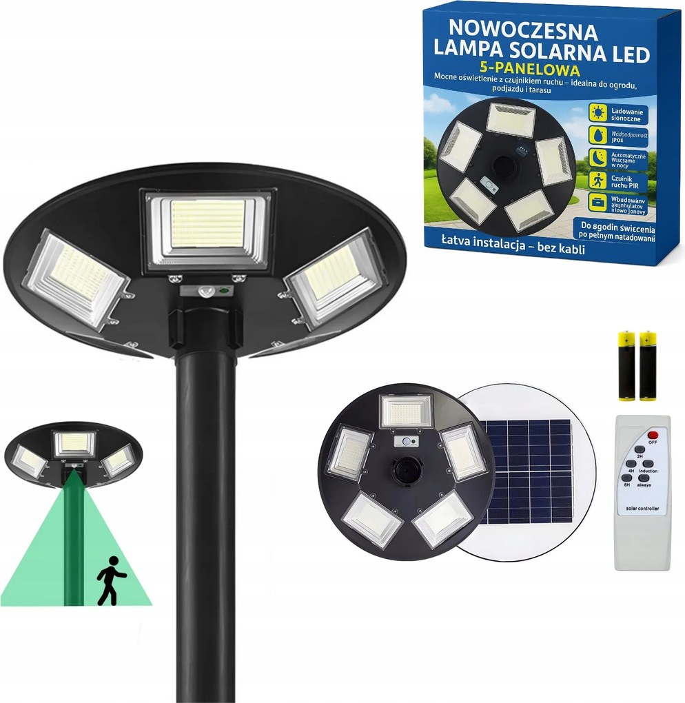 Napelemes Utcai Kerti Lámpa Led Ufo 1500W Szürkületi Mozgásérzékelő Távirányító