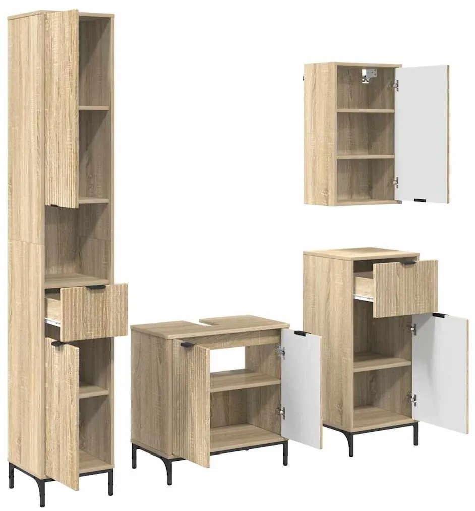 Fürdőszoba bútor szett fiókkal Sonoma tölgy Műanyag fa, fém